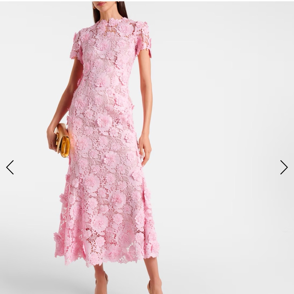 Oscar de la Renta Floral & Guipure Midi Dress